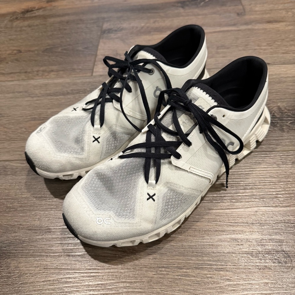 On Running Cloud X 3 Men's Athletic Shoes in White and Black, 10.5